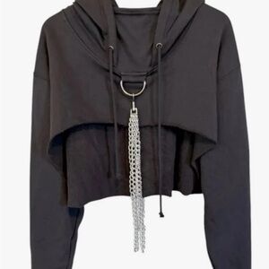 Dolls Kill current mood Black Cropped Hoodie with Chain Detail NWT